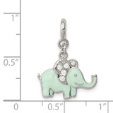 Sterling Silver Rhodium-plated Enameled with CZ Elephant Charm