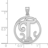 Sterling Silver Rhodium-plated Fancy Script Letter T Initial Pendant