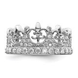 Sterling Silver Rhodium-plated Fleur-de-lis Crown CZ Ring - QR-31A031D6-9499