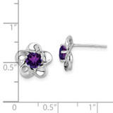 Sterling Silver Rhodium-plated Floral Amethyst Post Earrings - QB-D69056EB-2576