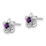 Sterling Silver Rhodium-plated Floral Amethyst Post Earrings - QB-D84B8B8F-3786