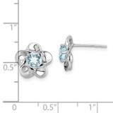Sterling Silver Rhodium-plated Floral Aquamarine Post Earrings