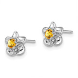 Sterling Silver Rhodium-plated Floral Citrine Post Earrings - QB-305015B4-9747