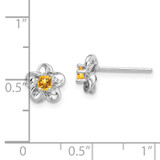 Sterling Silver Rhodium-plated Floral Citrine Post Earrings - QB-305015B4-9747