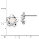 Sterling Silver Rhodium-plated Floral Created Opal Post Earrings