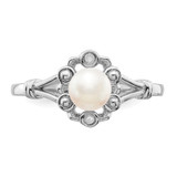 Sterling Silver Rhodium-plated FW Cultured Pearl & Diam. Ring - QB-1B73645D-1065