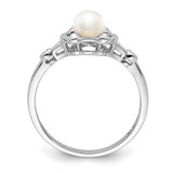 Sterling Silver Rhodium-plated FW Cultured Pearl & Diam. Ring - QB-6335616D-6294