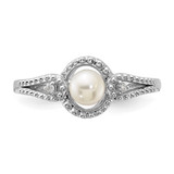 Sterling Silver Rhodium-plated FW Cultured Pearl & Diam. Ring - QB-9E1E8FB1-7480