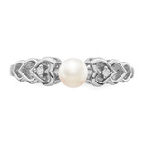 Sterling Silver Rhodium-plated FW Cultured Pearl & Diam. Ring - QB-E301225B-6944
