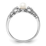 Sterling Silver Rhodium-plated FW Cultured Pearl & Diam. Ring - QB-E6DF9FD7-4005