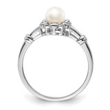 Sterling Silver Rhodium-plated FW Cultured Pearl & Diam. Ring - QB-FEF64686-1521
