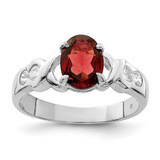 Sterling Silver Rhodium-plated Garnet & CZ Ring - QR-2957B39E-9282