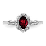 Sterling Silver Rhodium-plated Garnet & Diam. Ring - QB-989A53DD-7861