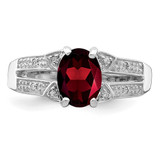 Sterling Silver Rhodium-plated Garnet & Diamond Ring - QD-884F8649-8256