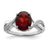Sterling Silver Rhodium-plated Garnet & Diamond Ring - QD-ED7432F2-7831