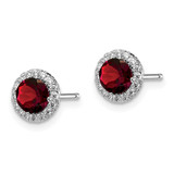 Sterling Silver Rhodium-plated Garnet and CZ Post Earrings - QE-70B97FF6-1350