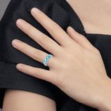 Sterling Silver Rhodium-plated Geometric Lab Created Blue Opal Ring - QR-47C281AE-7106