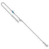 Sterling Silver Rhodium-plated Glass Evil Eye 3-Station 9 inch with 1 inch Extension Anklet