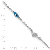 Sterling Silver Rhodium-plated Glass Evil Eye 3-Station 9 inch with 1 inch Extension Anklet