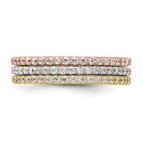 Sterling Silver Rhodium-plated Gold and Rose-tone CZ 3 Eternity Band Set - QR-CCCFEA53-6829