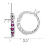Sterling Silver Rhodium-plated Graduated Red Lab Created Ruby Hoop Earrings