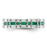 Sterling Silver Rhodium-plated Green and White CZ 3 Ring Set - QR-7B084E24-1436