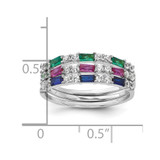 Sterling Silver Rhodium-plated Green, Red and Blue CZ 3 Ring Set - QR-D2E0AF55-1155
