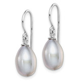 Sterling Silver Rhodium-plated Grey 8-9mm Rice Freshwater Cultured Pearl Dangle Earrings