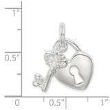 Sterling Silver Rhodium-plated Heart & Key Charm