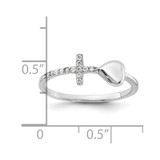 Sterling Silver Rhodium-plated Heart and CZ Cross Ring - QR-A6291500-8731