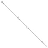 Sterling Silver Rhodium-plated Heart and LOVE 9in Plus 1in ext. Anklet