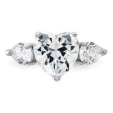 Sterling Silver Rhodium-plated Heart Shape Center CZ 3-Stone Ring - QR-60C86BA5-3322