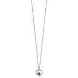 Sterling Silver Rhodium-plated Heart with Black Enameled Paw Print 16 inch with 1.5 inch Extension Necklace