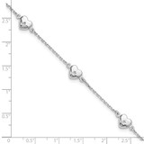 Sterling Silver Rhodium-plated Hearts 9in Plus 1in ext Anklet - QG-12265616-7025