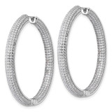 Sterling Silver Rhodium-plated In and Out CZ Pave 3.7 x 39mm Hinged Hoop Earrings