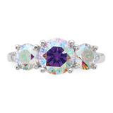 Sterling Silver Rhodium-plated Iridescent CZ 3-Stone Ring - QR-EB96A520-5593