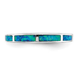 Sterling Silver Rhodium-plated Lab Created Blue Opal Inlay Band - QR-CAA3634D-3597