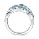 Sterling Silver Rhodium-plated Lab Created Blue Opal Inlay Celtic Knot Ring - QR-F790EAC4-5079