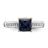 Sterling Silver Rhodium-plated Lab Created Blue Sapphire and CZ Ring - QR-F0E84586-4683