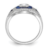 Sterling Silver Rhodium-plated Lab Created Blue Spinel & CZ Ring