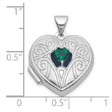 Sterling Silver Rhodium-plated Lab Created Emerald May Birthstone 18mm Heart Locket