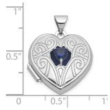 Sterling Silver Rhodium-plated Lab Created Sapphire September Birthstone 18mm Heart Locket