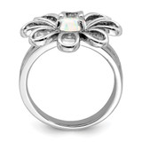 Sterling Silver Rhodium-plated Lab CreatedOpal Flower Ring