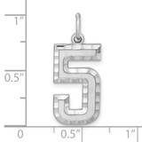 Sterling Silver Rhodium-plated Large Diamond-cut #5 Charm