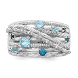 Sterling Silver Rhodium-plated London Blue Topaz and Diamond Ring - QR-C2A52DE0-7574