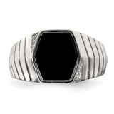 Sterling Silver Rhodium-plated Men's CZ & Onyx Ring - QR-89CDC6EF-7422