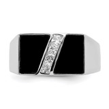 Sterling Silver Rhodium-plated Men's CZ and Onyx Ring - QR-EAD791A7-7789