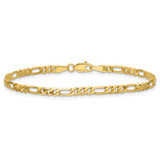 14K 7 inch 3mm Flat Figaro with Lobster Clasp Bracelet