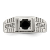 Sterling Silver Rhodium-plated Men's Onyx and White Topaz Ring - QR-68ED3BCC-1357