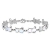 Sterling Silver Rhodium-plated Mother of Pearl Cat Link Bracelet